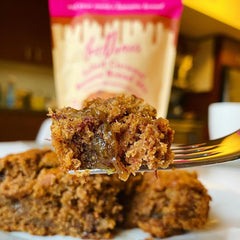 Gluten-free, dairy-free banana bread slice plated for tasting with GoNanas.
