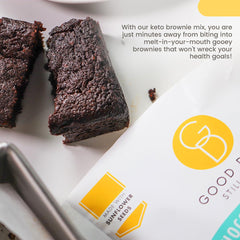 Good Dee's Chocolate Brownie Mix baked brownies—rich chocolate aroma and fudgy center