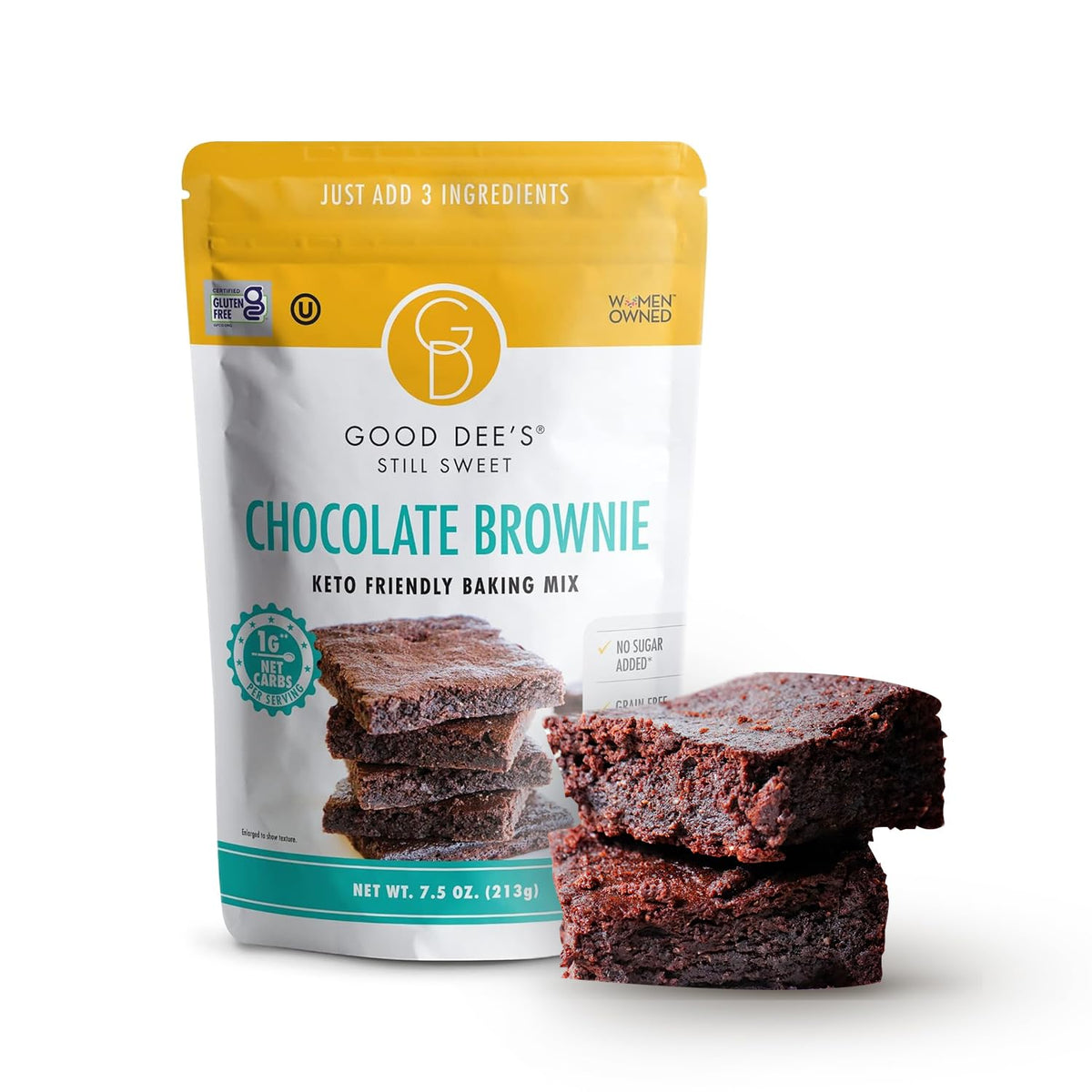 Good Dee's Chocolate Brownie Mix pack shot—delicious, sugar-free indulgence with 1g net carbs
