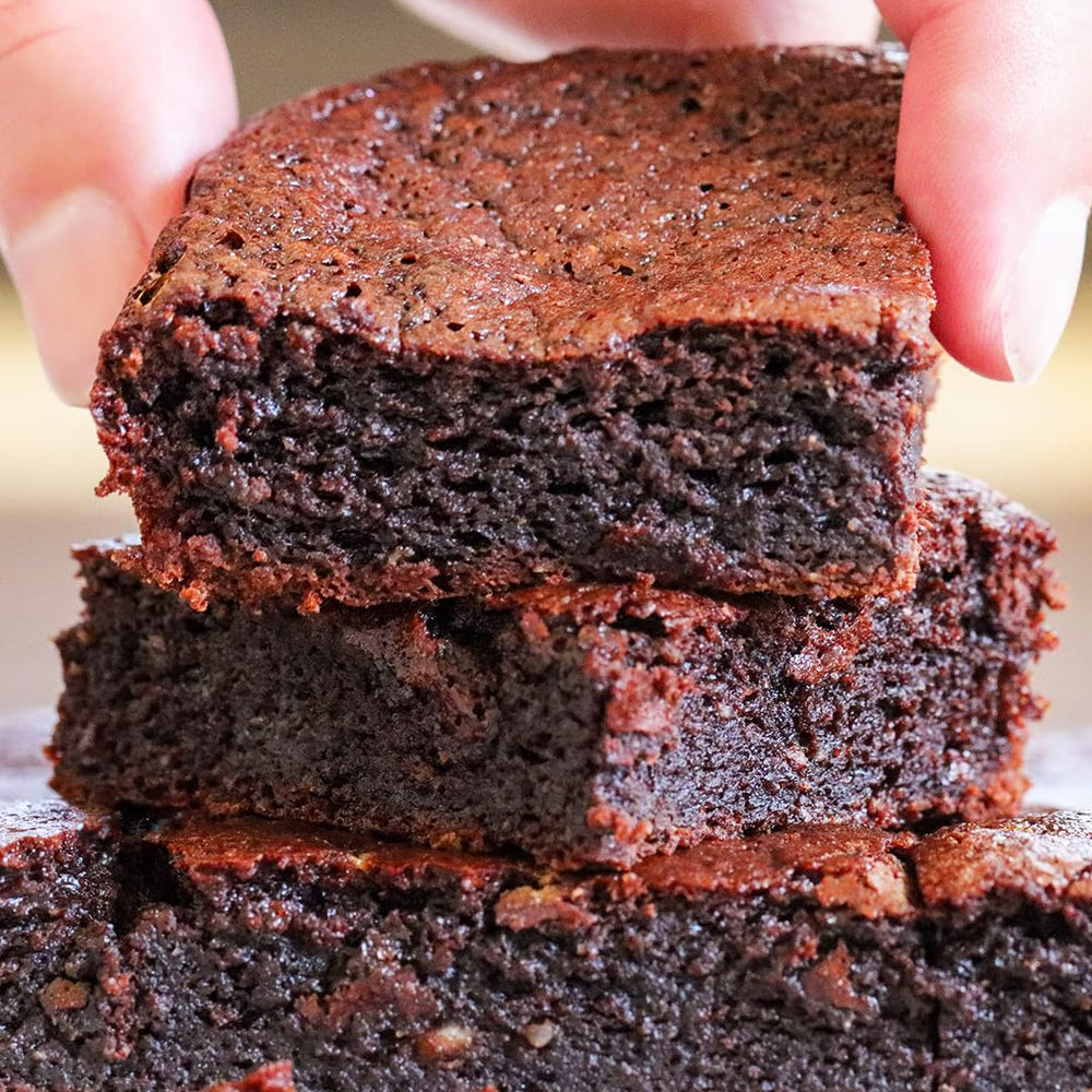Good Dee's Chocolate Brownie Mix texture closeup—gooey fudgy center in focus