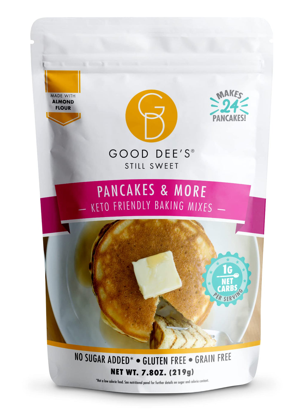 Good Dee’s Pancake Mix bowl pouring batter for quick keto breakfast