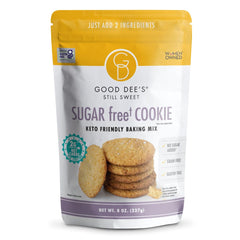 Good Dee's Sugar Free Cookie Mix package on kitchen counter ready to bake.