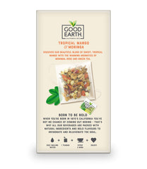 Good Earth moringa rose green tea blend close-up highlighting natural flavors and vibrant leaves.