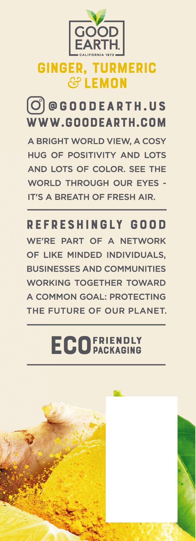 Good Earth Sensorials recyclable carton with Rainforest Alliance sticker.
