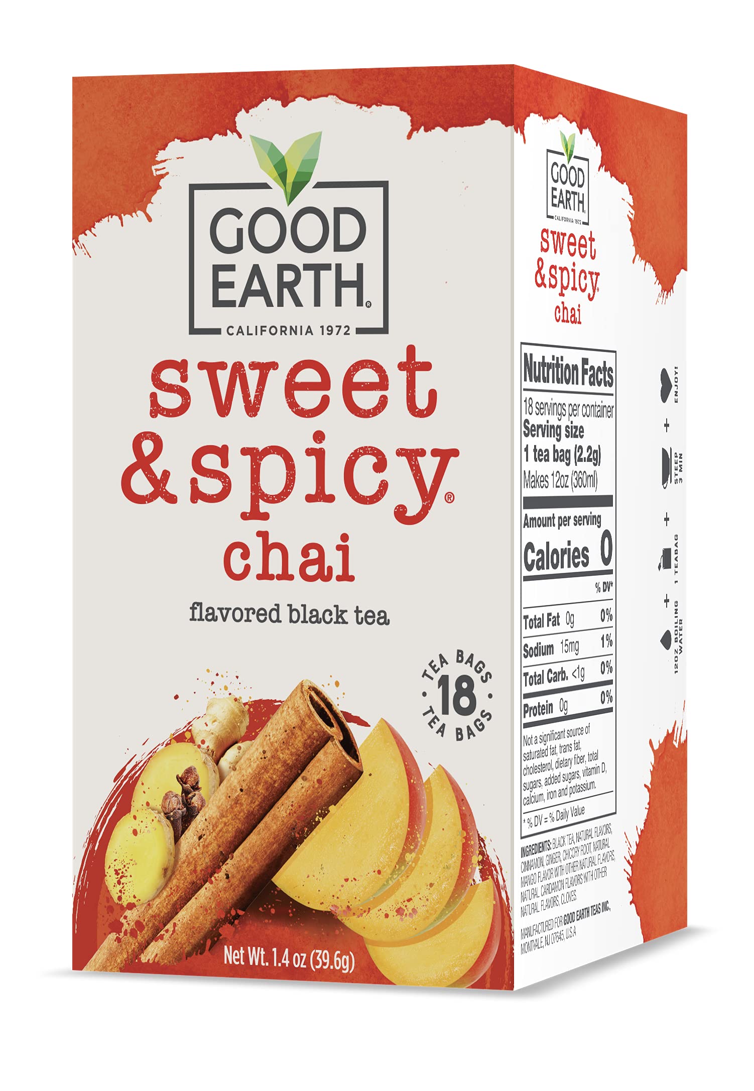 Good Earth Tea Sweet & Spicy Chai teabags ready to steep for a flavorful cup.