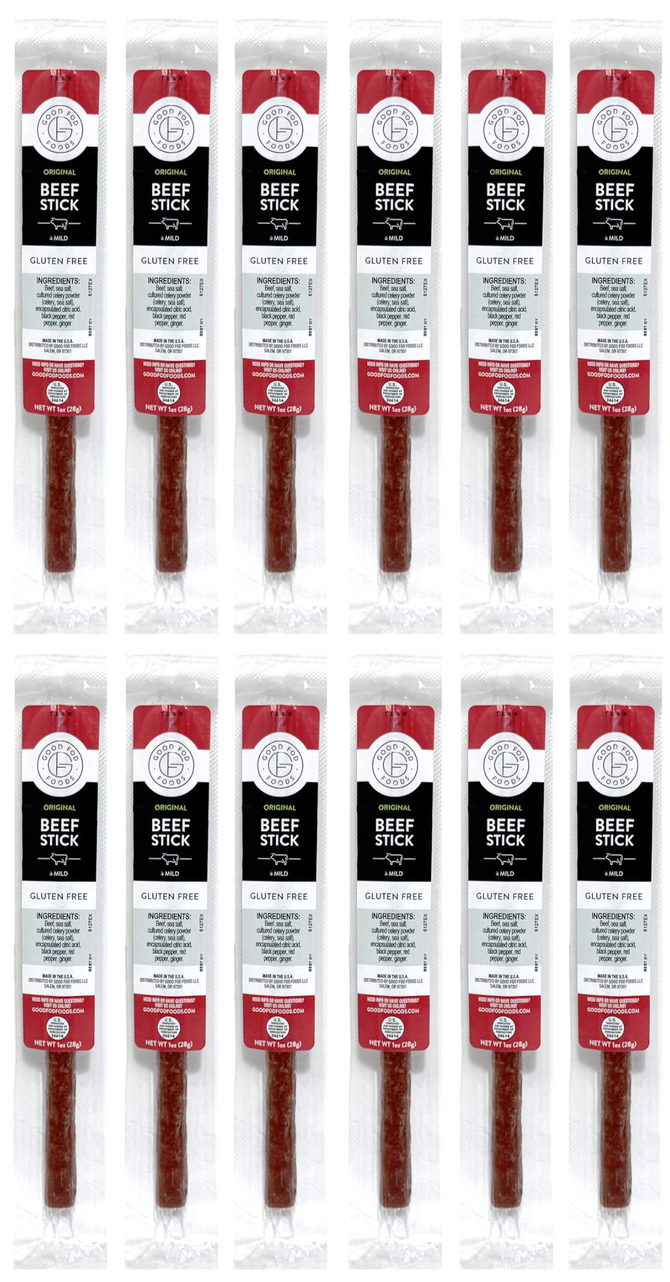 Good Fod Foods Original Meat Sticks pack front, a convenient low FODMAP snack