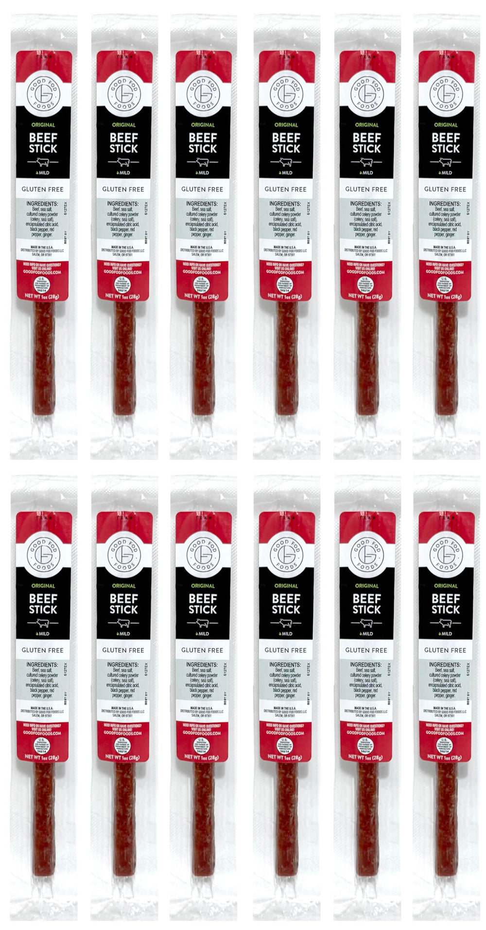 Good Fod Foods Original Meat Sticks pack front, a convenient low FODMAP snack