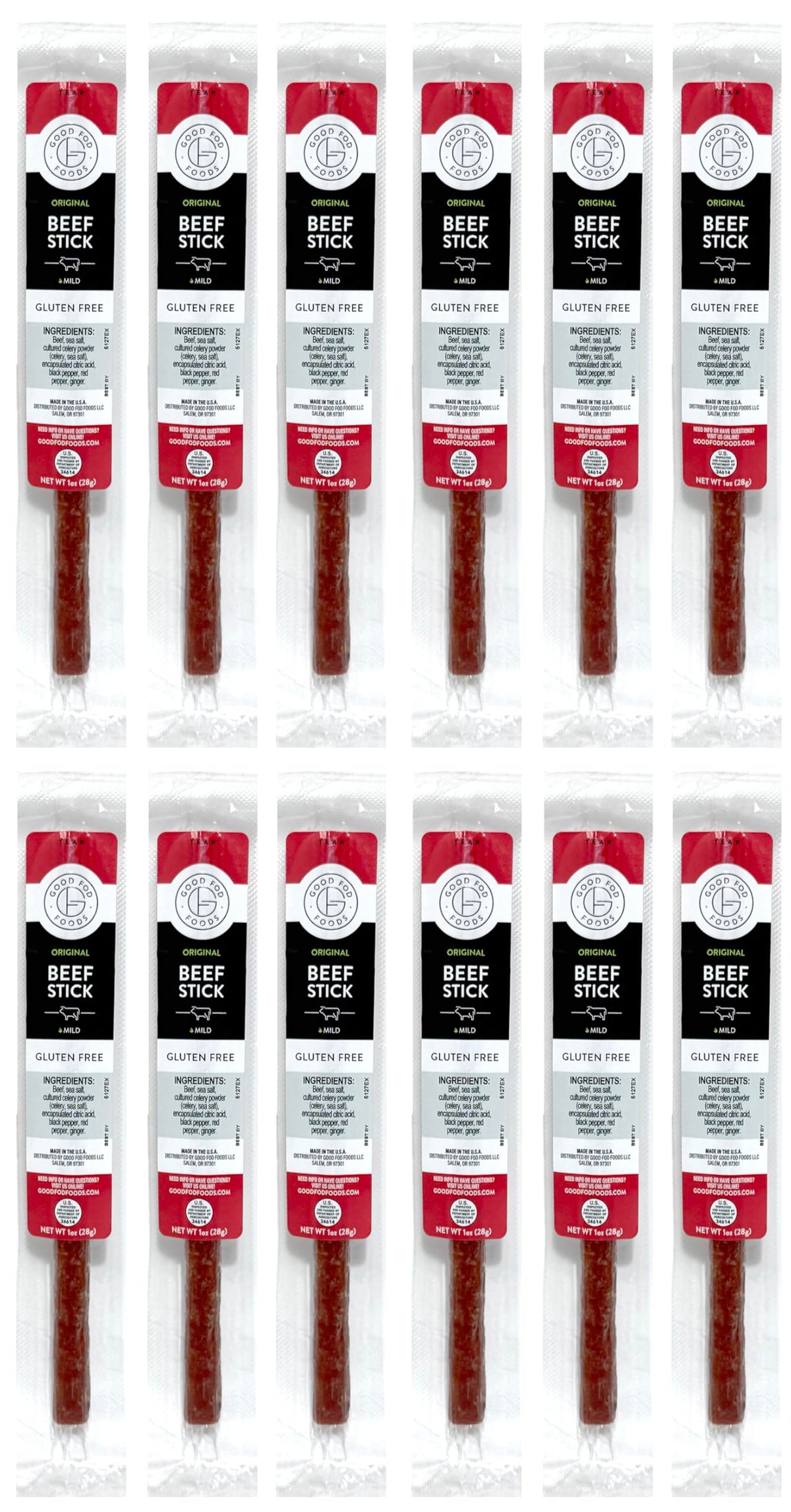 Good Fod Foods Original Meat Sticks pack front, a convenient low FODMAP snack