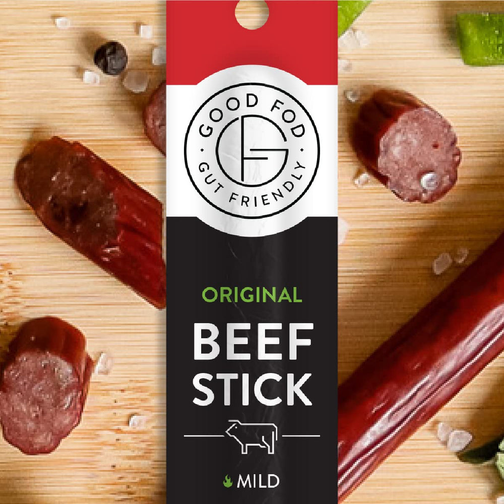 Good Fod Foods Original Meat Sticks resealable pack for gut-friendly snacking