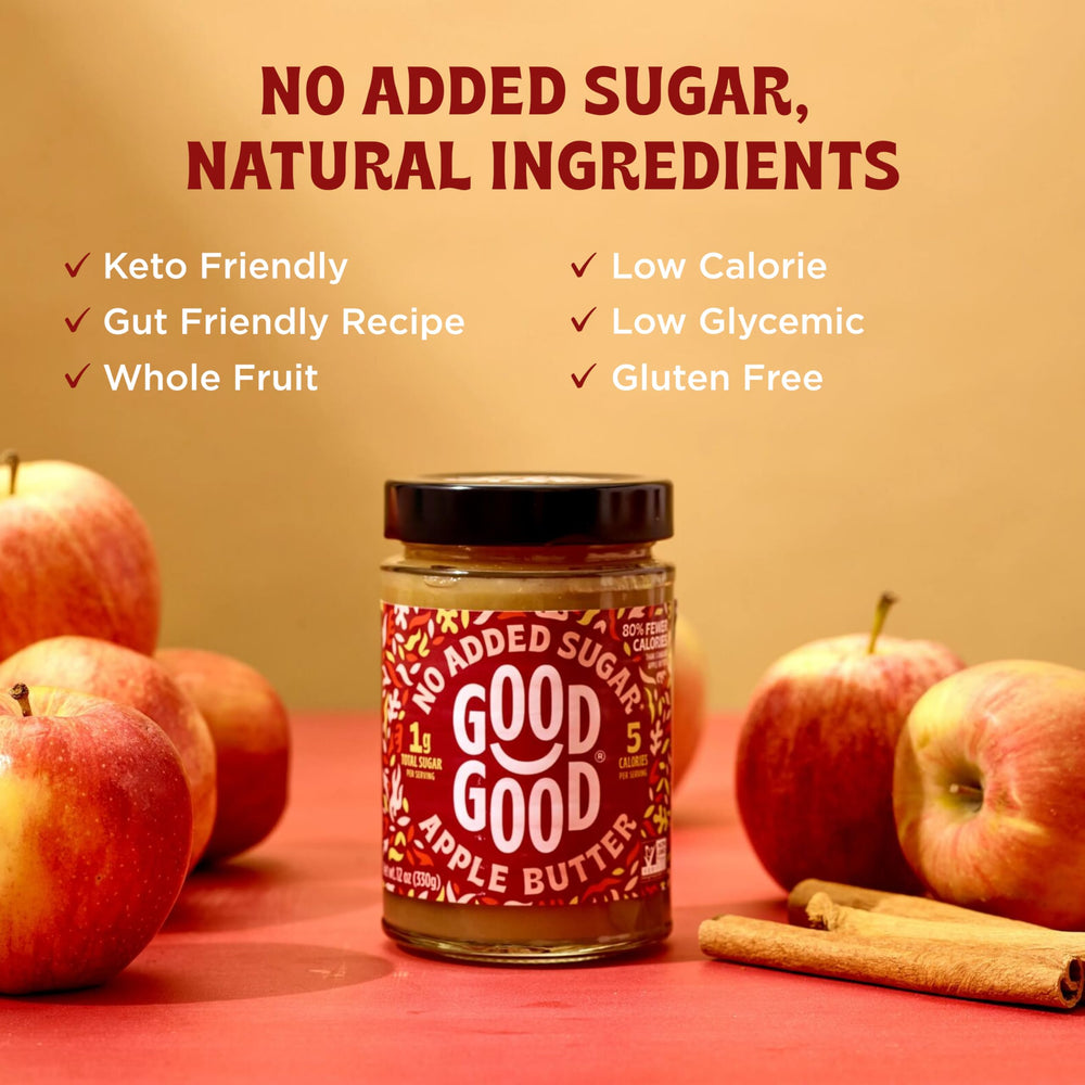 Good Good Apple Butter ingredients closeup highlights real fruit and natural sweeteners