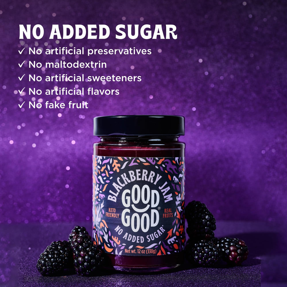 Good Good Blackberry Jam spread on toast demonstrates a vegan, gluten-free breakfast option.