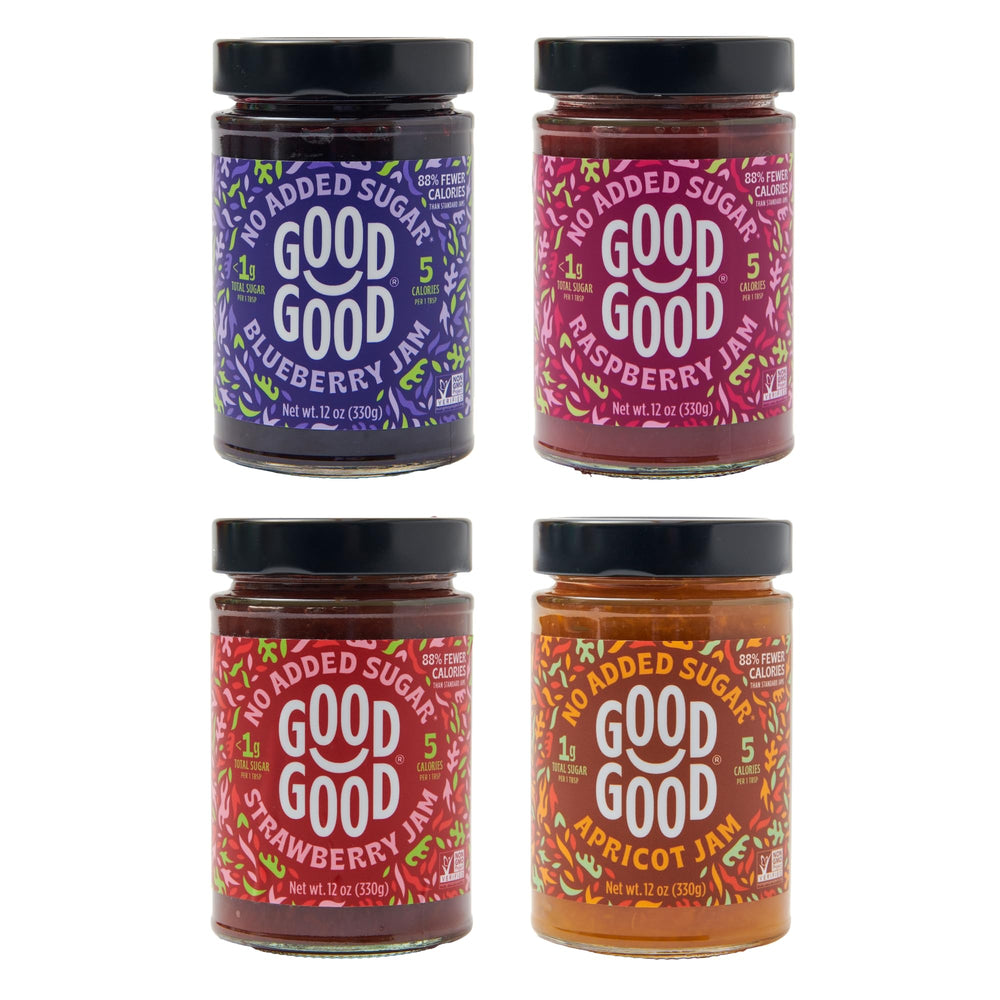 Good Good blueberry jam no added sugar jar, keto-friendly breakfast option