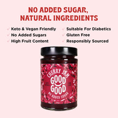 Good Good Cherry Jam spoon filled jar showcasing natural sweetness