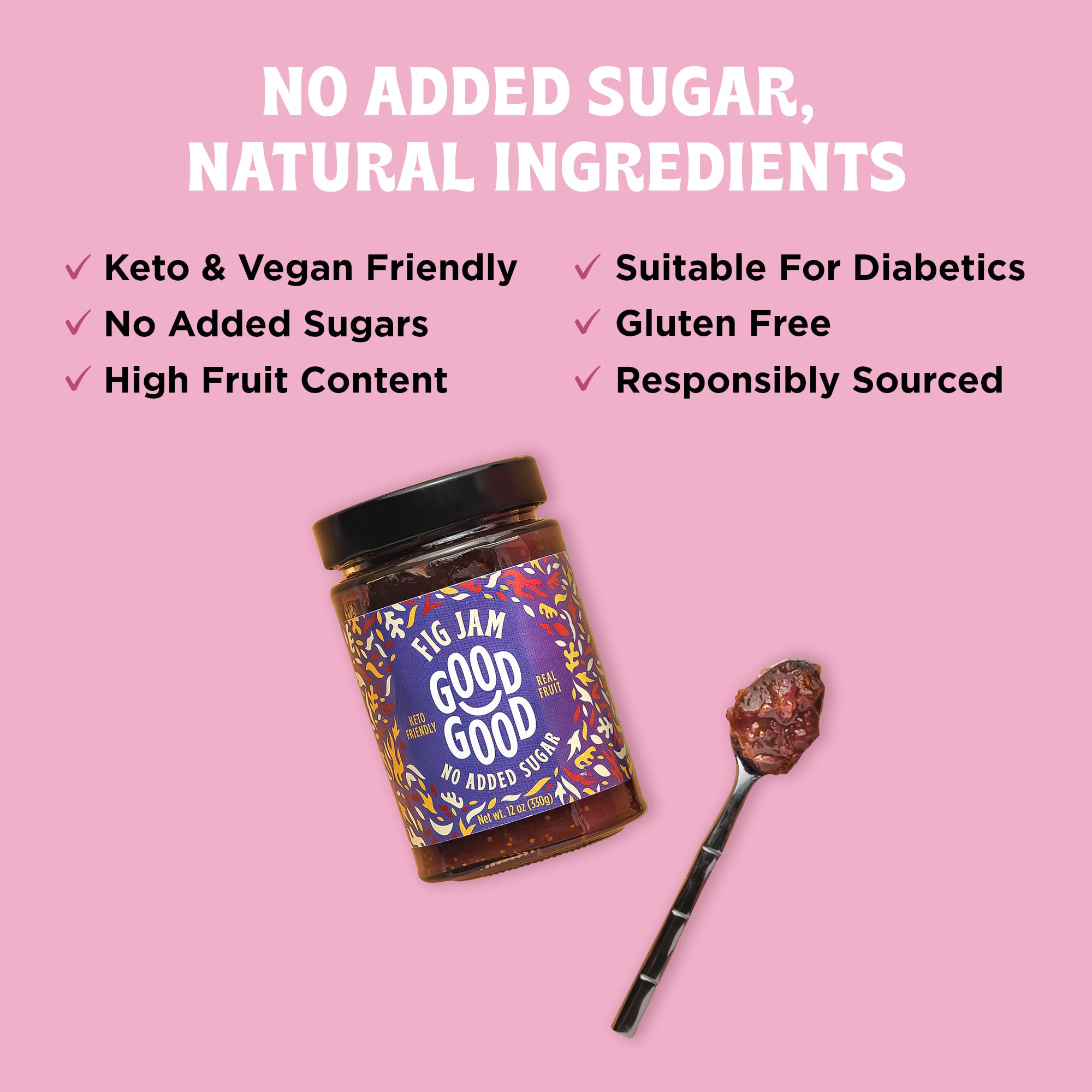 GOOD GOOD Fig Jam fig-fruit closeup highlights natural sweetness from figs.