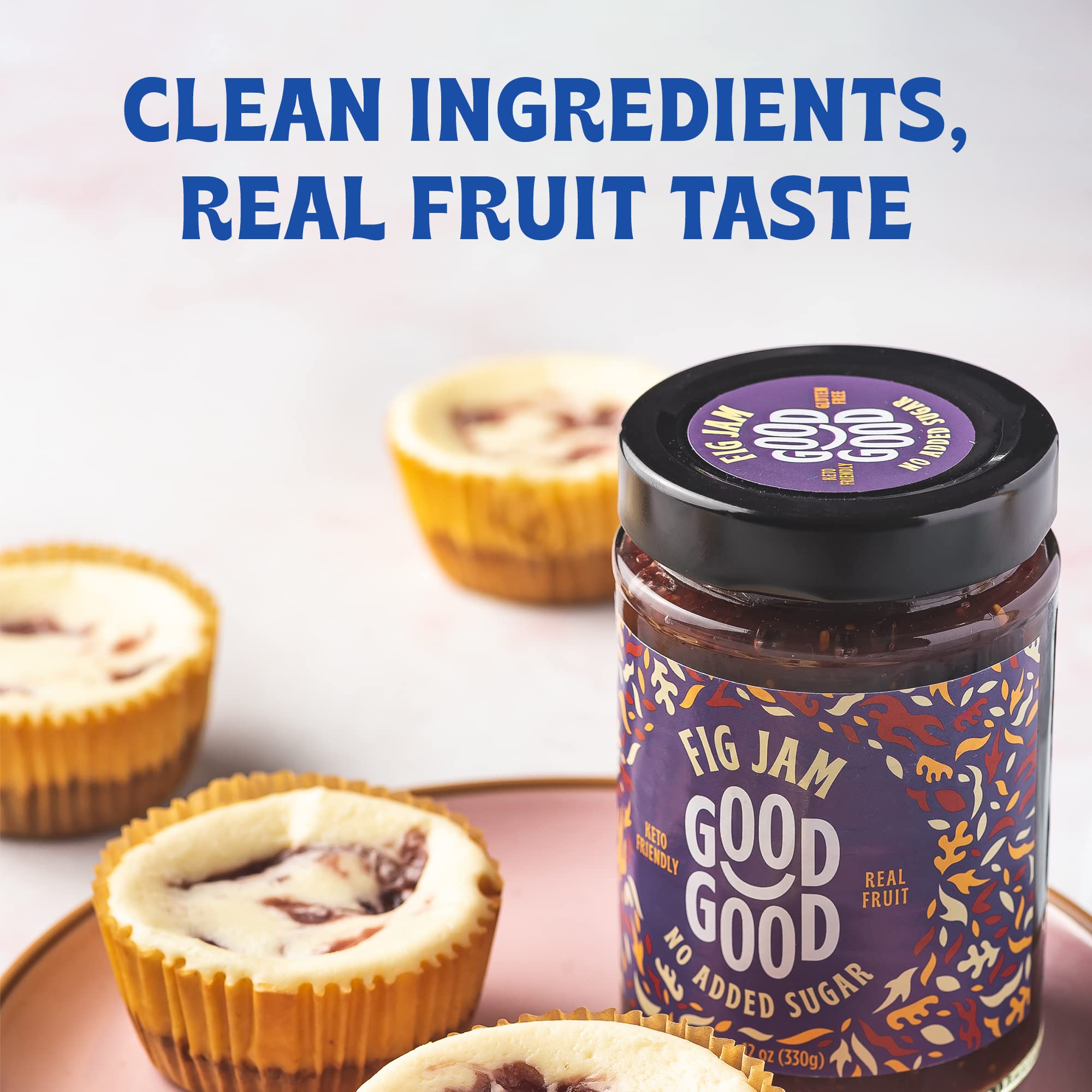 GOOD GOOD Fig Jam spreads on toast as a low-calorie, naturally sweet topping.