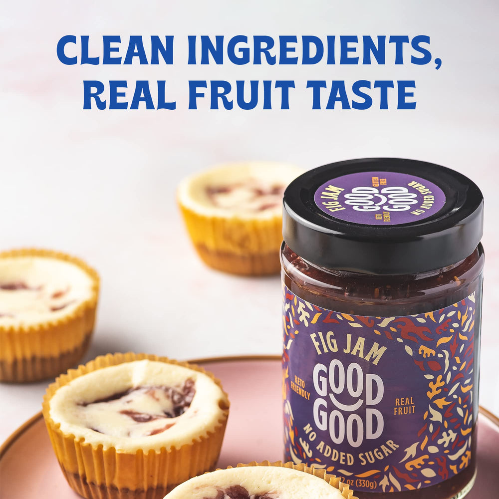 GOOD GOOD Fig Jam spreads on toast as a low-calorie, naturally sweet topping.
