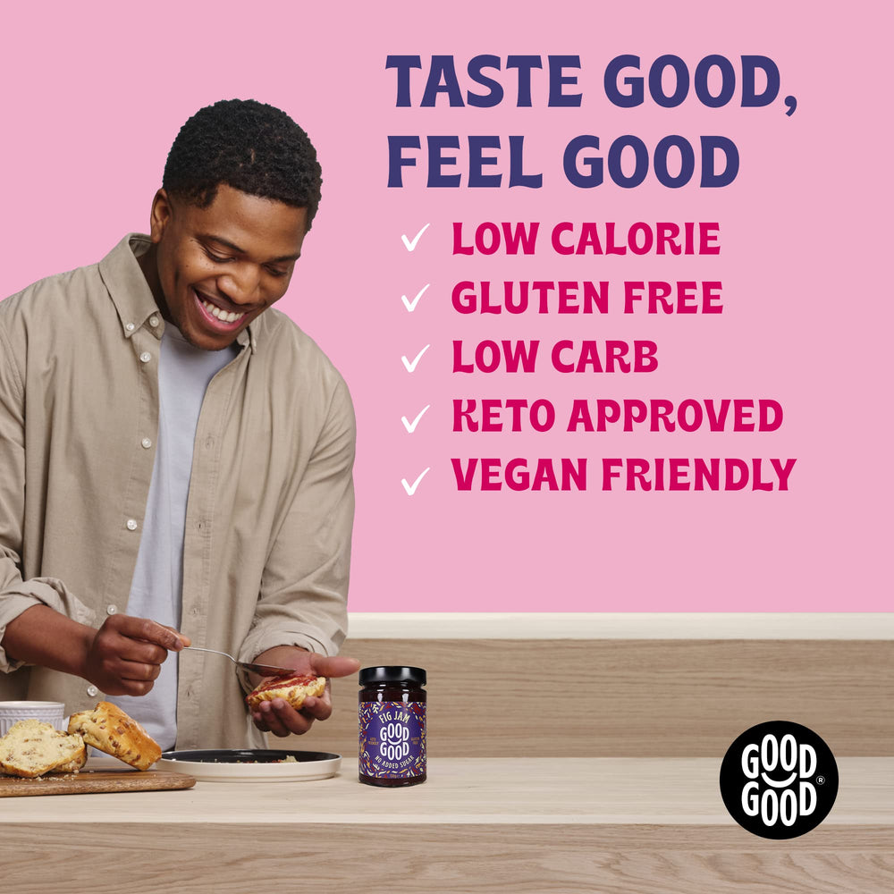 GOOD GOOD Fig Jam vegan gluten-free label appeals to plant-based diets.