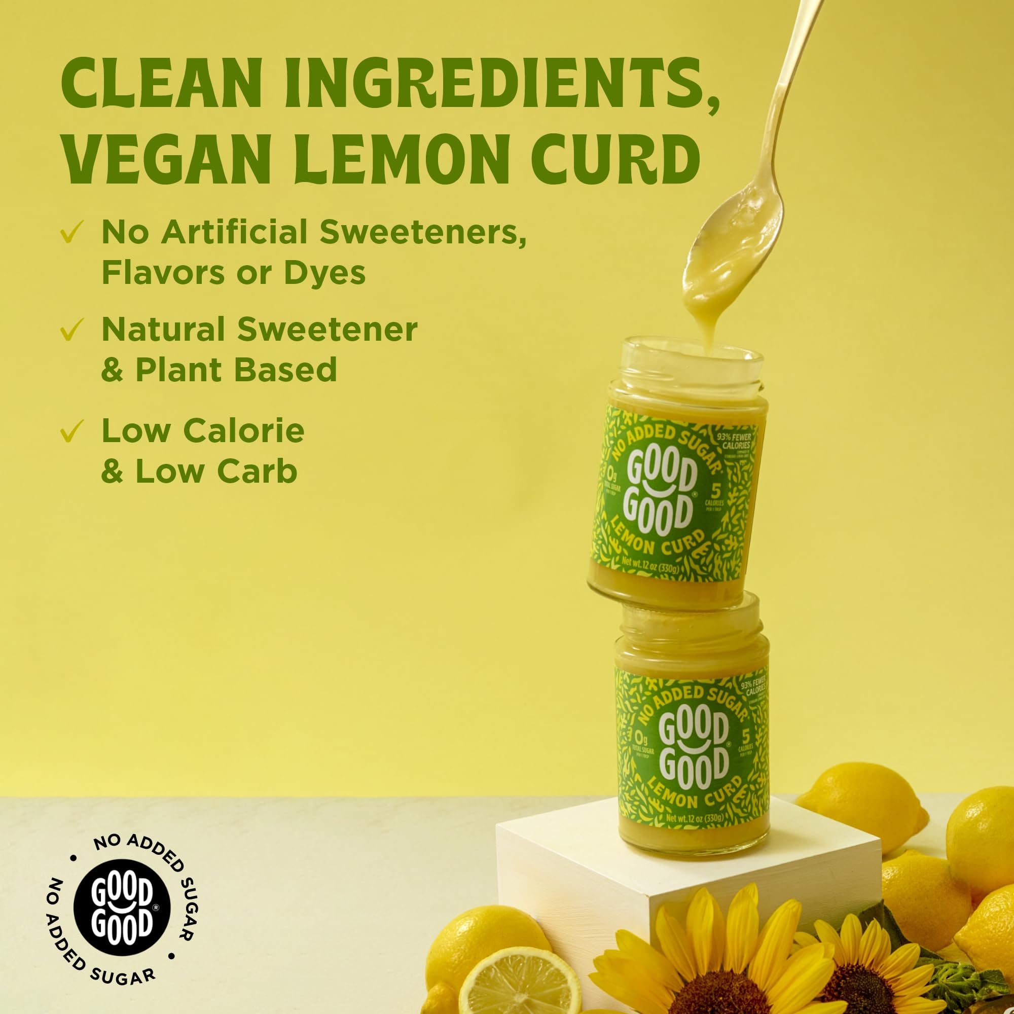 GOOD GOOD Lemon Curd label design showcases clean, plant-based ingredients.