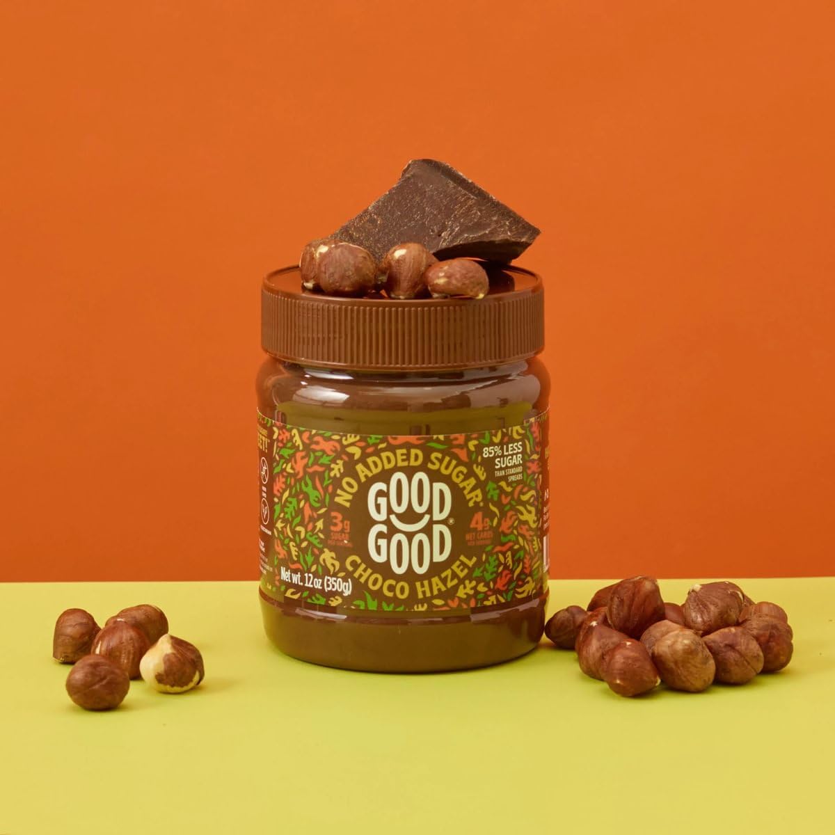 Good Good no-added-sugar spread close-up emphasizes a health-conscious, flavorful option.