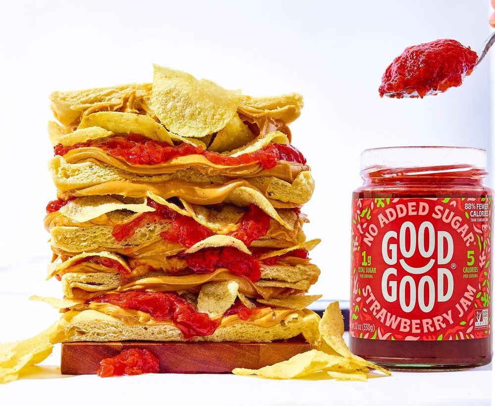 Good Good Strawberry Jam ingredients – Non-GMO verified real fruit quality.