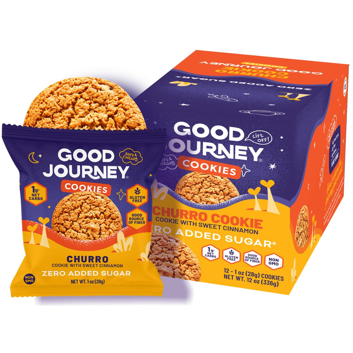 Good Journey Soft Churro Cookies pack, a keto-friendly snack option.