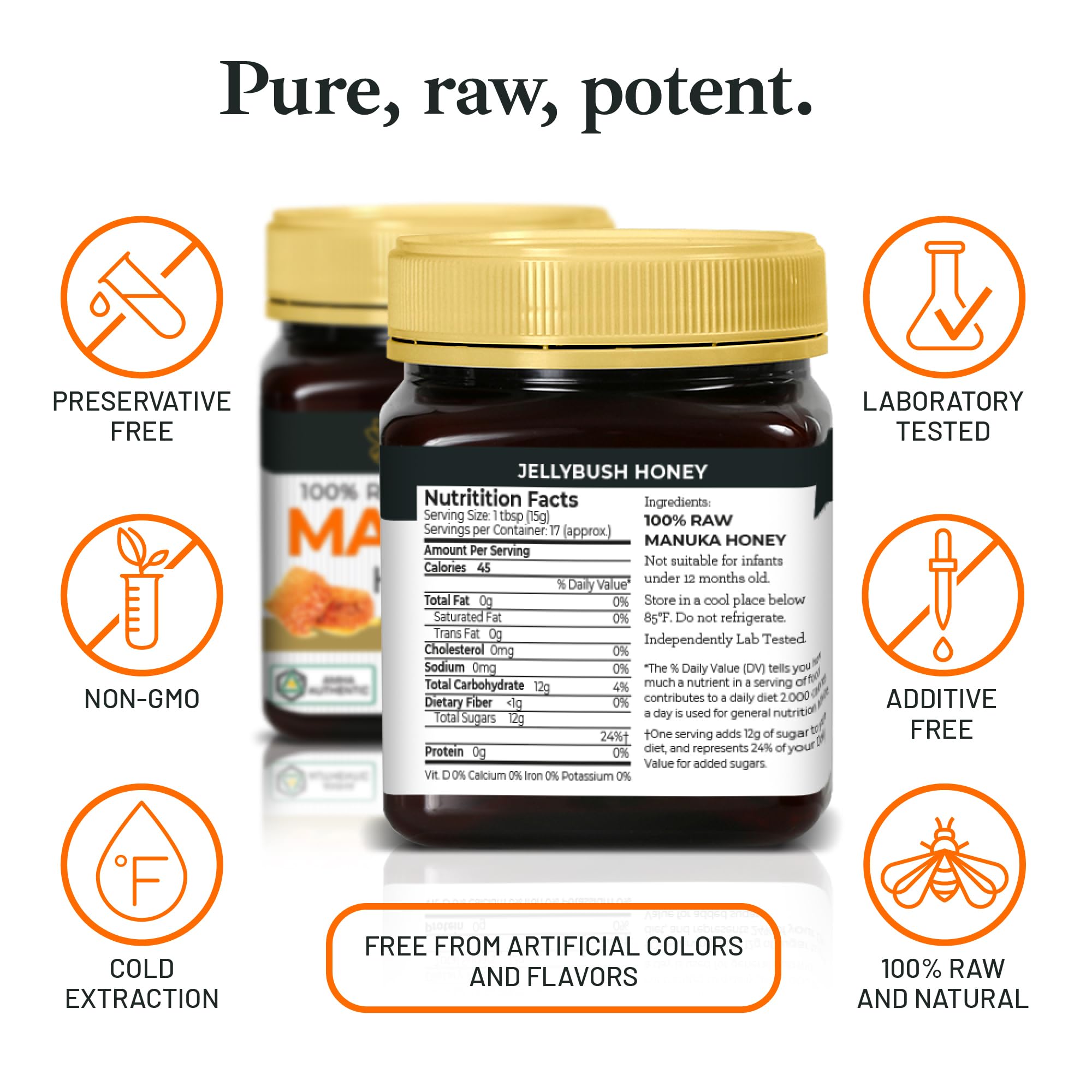 Good Natured Manuka honey jar close-up reveals rich color and thick texture