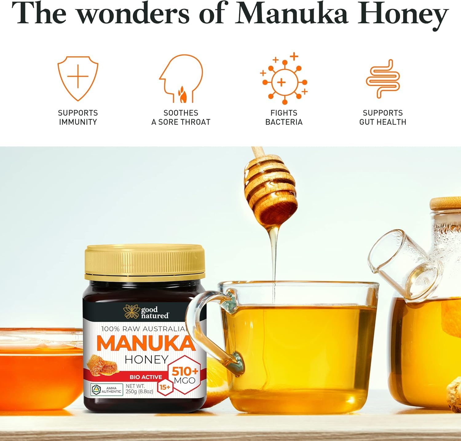 Good Natured Manuka Honey serving spoon ready for toast or yogurt.