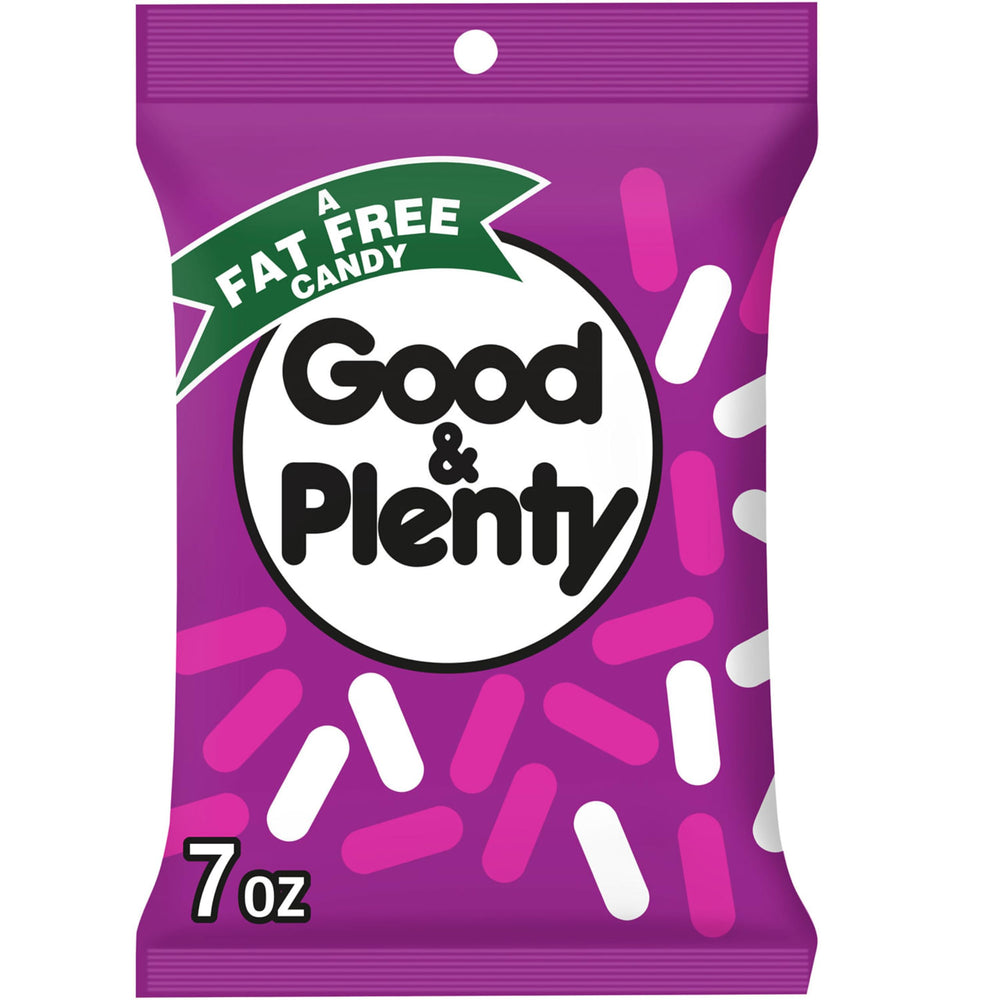 Good & Plenty licorice candy bag front view for retro movie night snacking