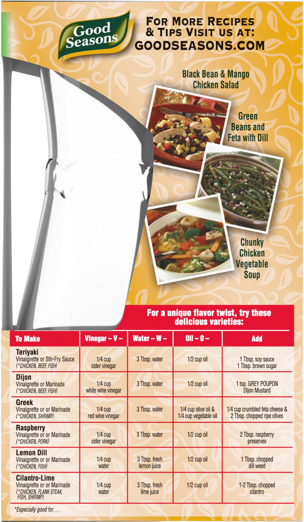 Good Seasons dressing ideas for marinades and dips in minutes.
