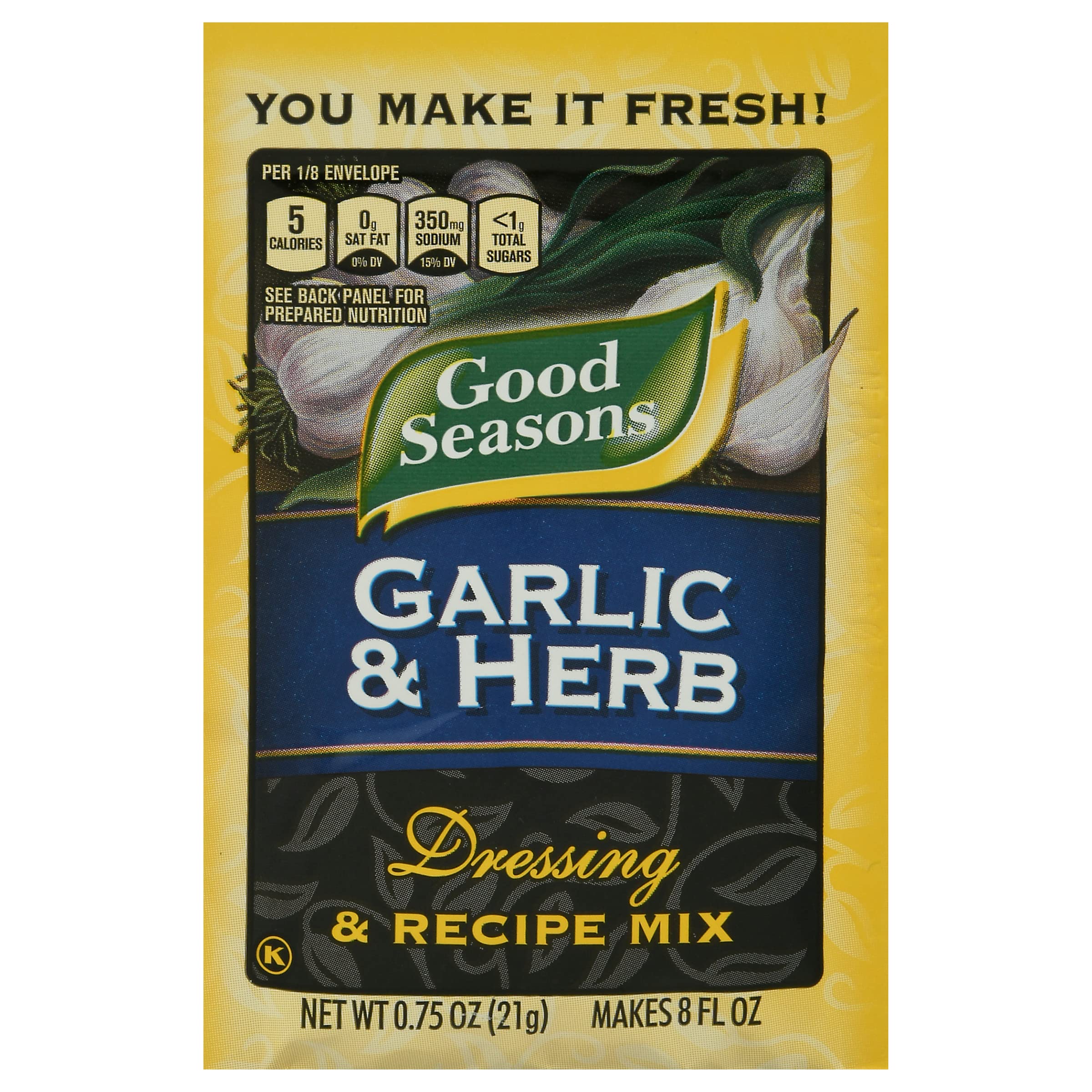 Ingredients close-up from Good Seasons Garlic & Herb dressing mix