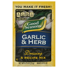 Ingredients close-up from Good Seasons Garlic & Herb dressing mix