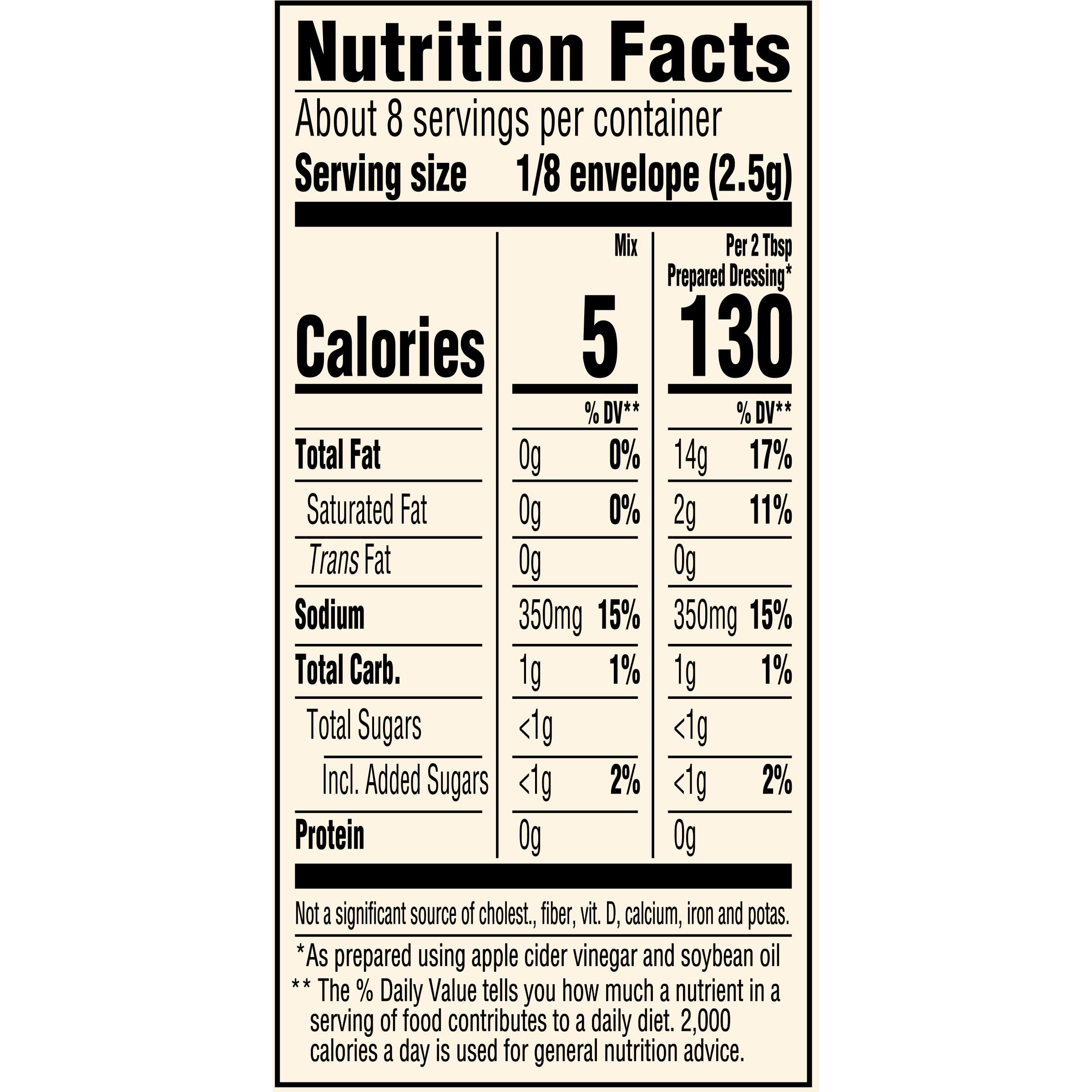 Good Seasons Garlic & Herb dressing packaging back lists ingredients and nutrition.