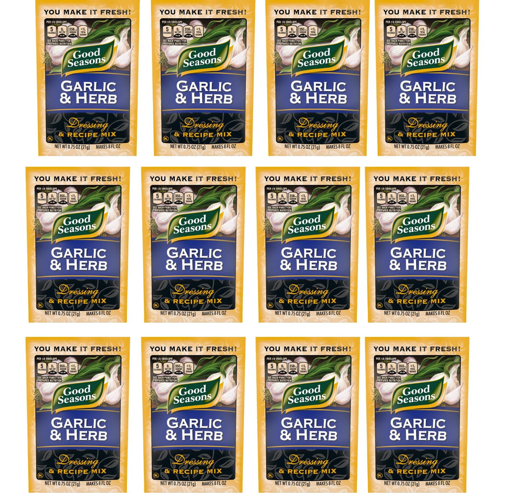 Good Seasons Garlic & Herb Dressing packet for quick, flavorful homemade dressings.