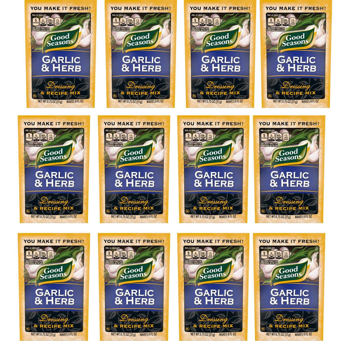 Good Seasons Garlic & Herb Dressing packet for quick, flavorful homemade dressings.