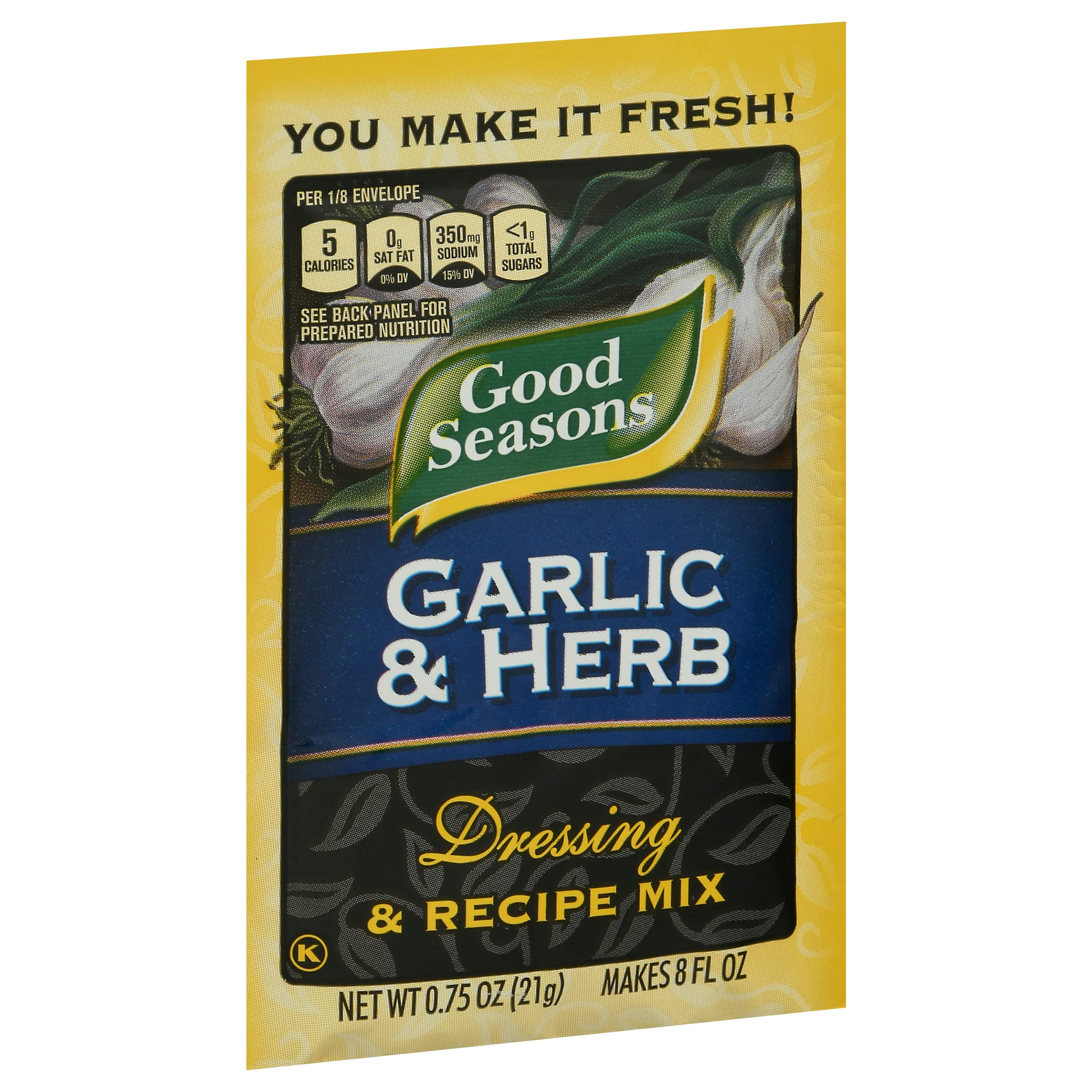 Kitchen table setup with Good Seasons Garlic & Herb dressing ready to use