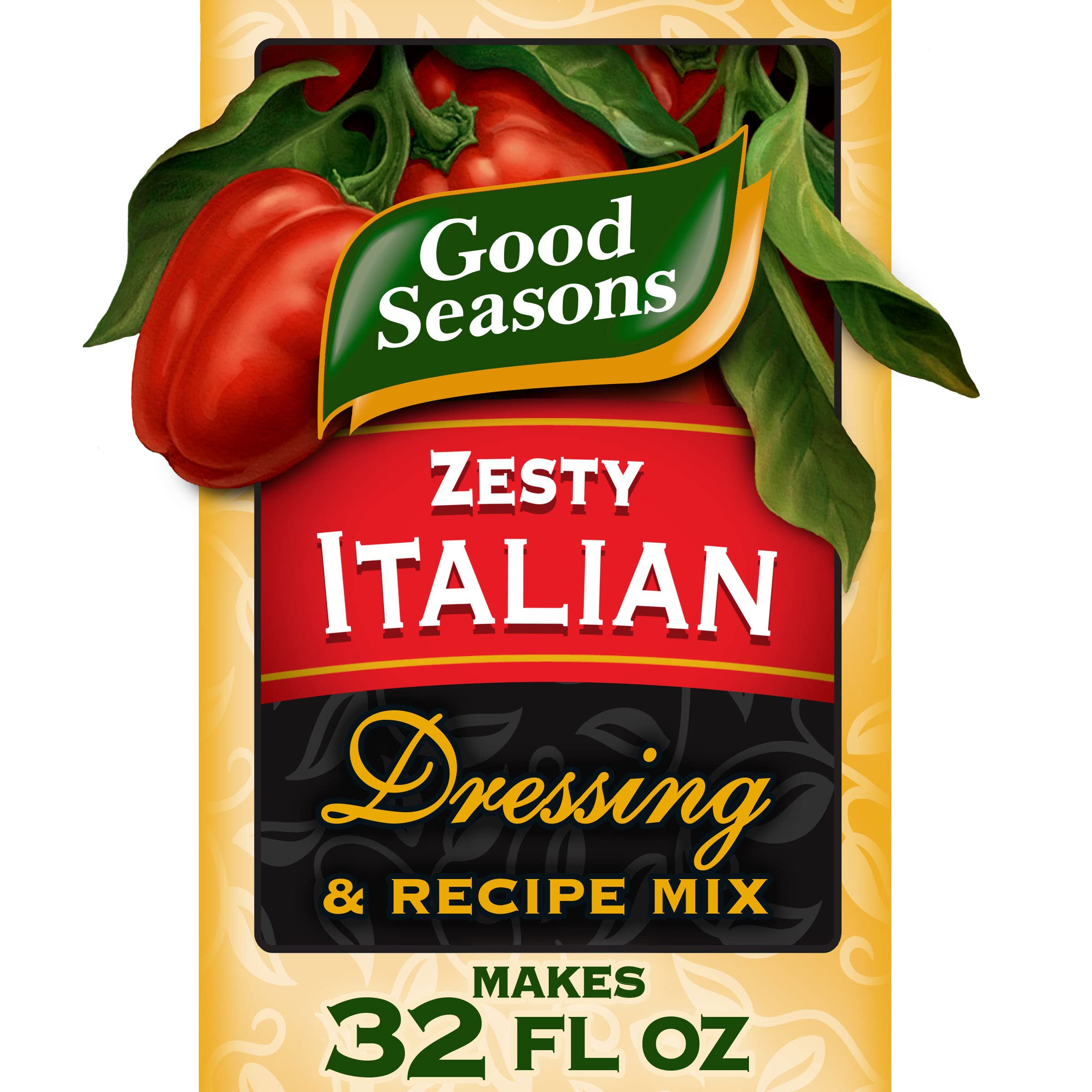 Good Seasons Zesty Italian box front for quick flavor boost on salads.