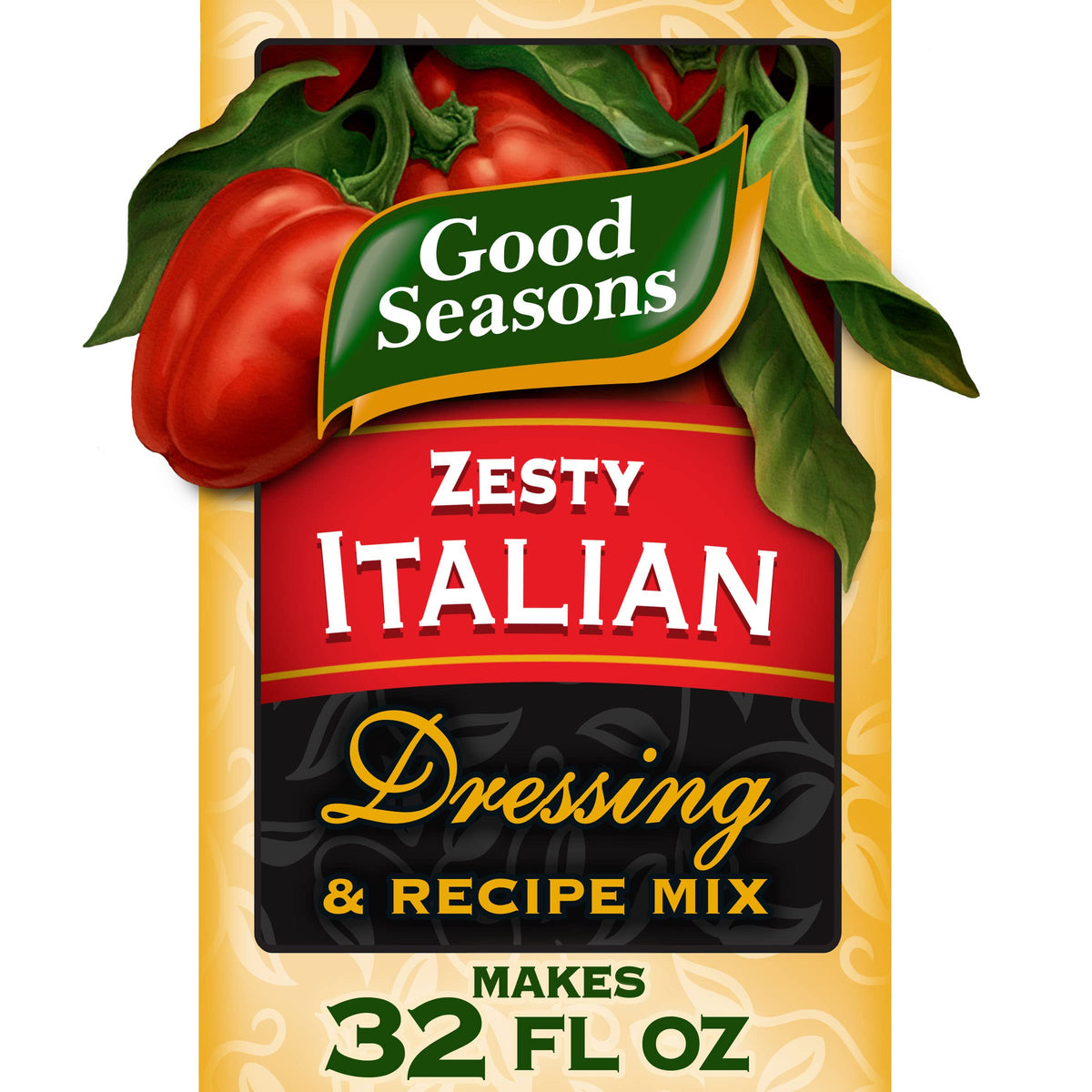 Good Seasons Zesty Italian box front for quick flavor boost on salads.
