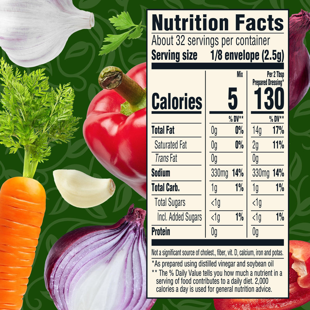 Good Seasons Zesty Italian dressing poured over a fresh salad.