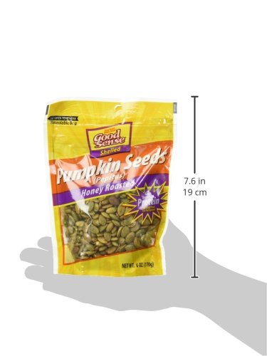 Good Sense pumpkin seeds salad topping closeup, adds crunch and protein.