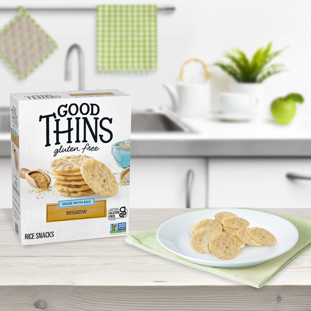 Cheese pairing with Good Thins sesame rice snacks.