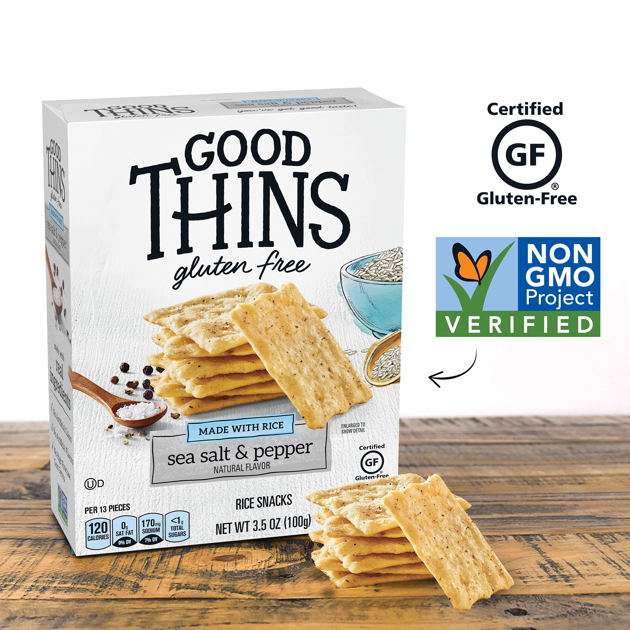Good Thins gluten-free certification label signals trusted ingredients.