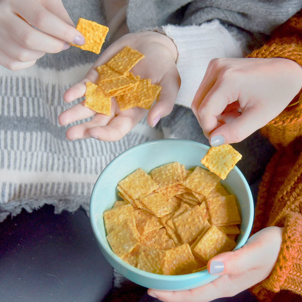 Good Thins rice snacks paired with soup or salad for balanced meals.