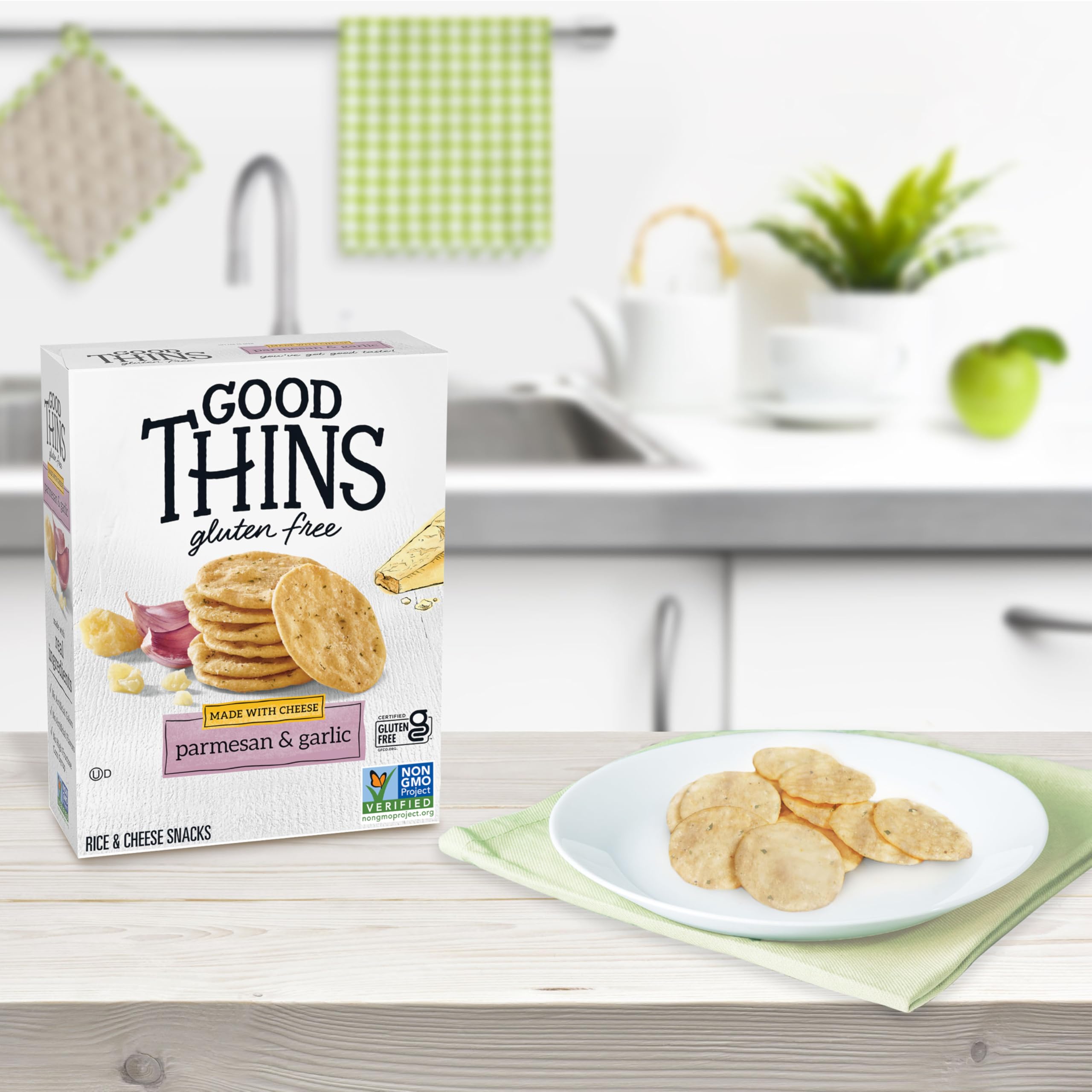 GOOD THINS serving idea with cheese dip for easy party snacks