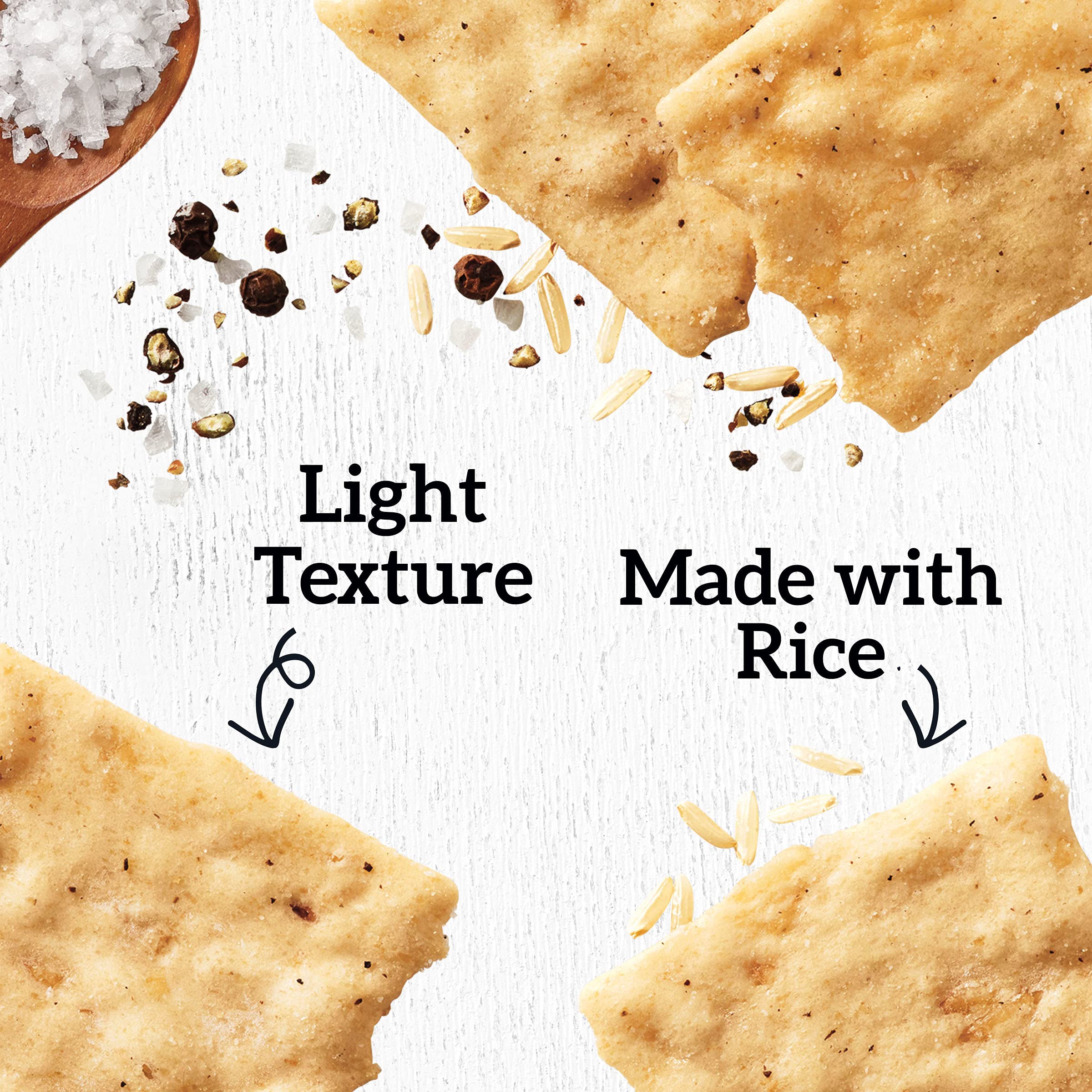 Good Thins sea salt pepper crackers crispy texture shown up close.