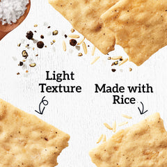 Good Thins sea salt pepper crackers crispy texture shown up close.