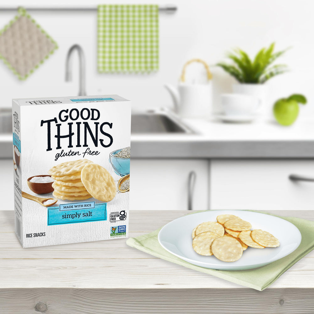 Travel-friendly Good Thins Simply Salt rice crackers for on-the-go
