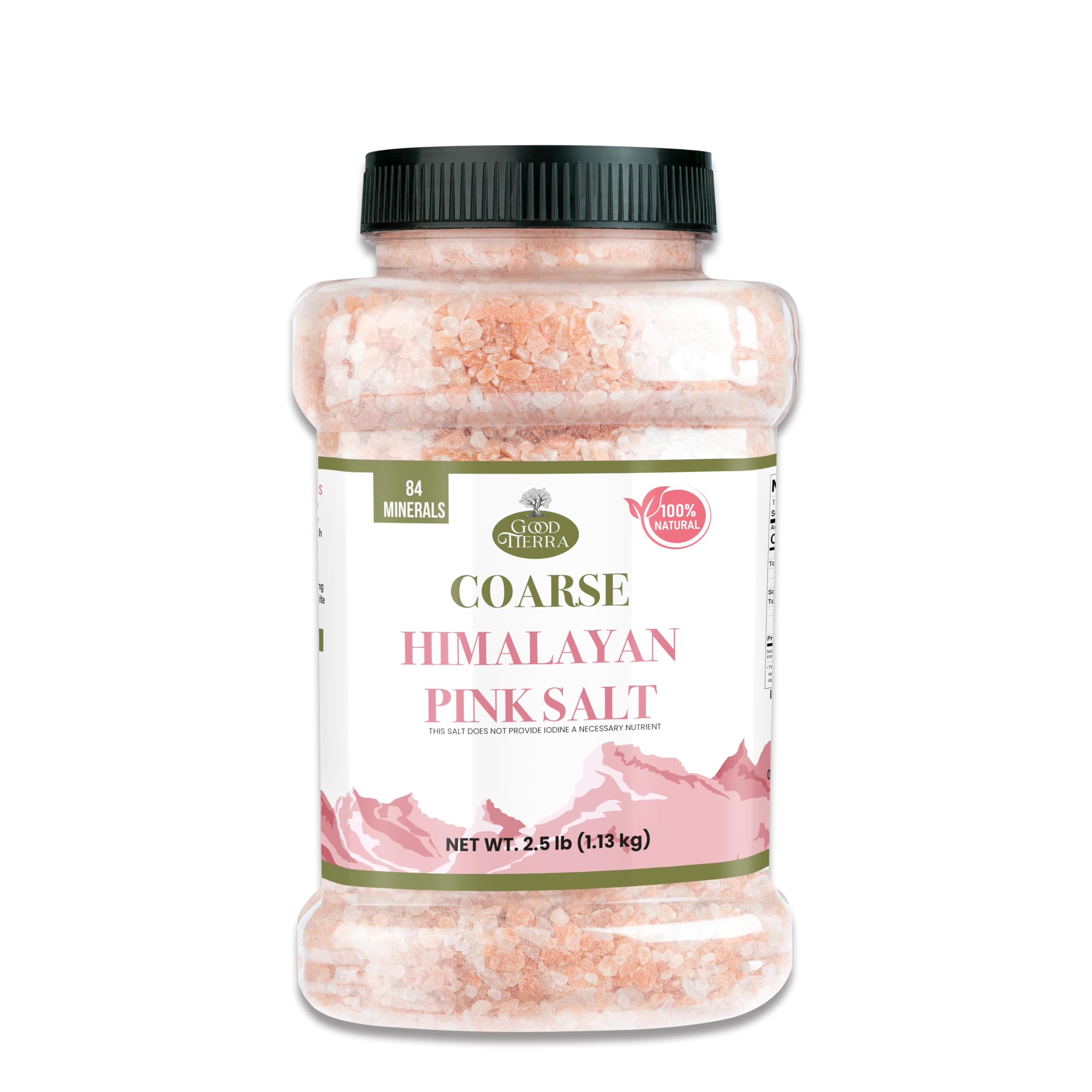 Good Tierra Himalayan Pink Salt jar with pure mineral-rich crystals for everyday seasoning