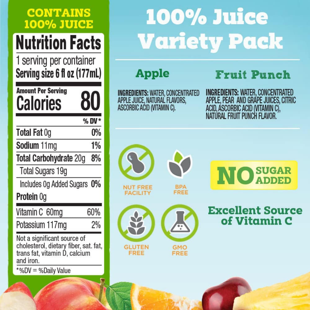 Good2grow fruit punch bottle side view highlights no added sugar and fruit content