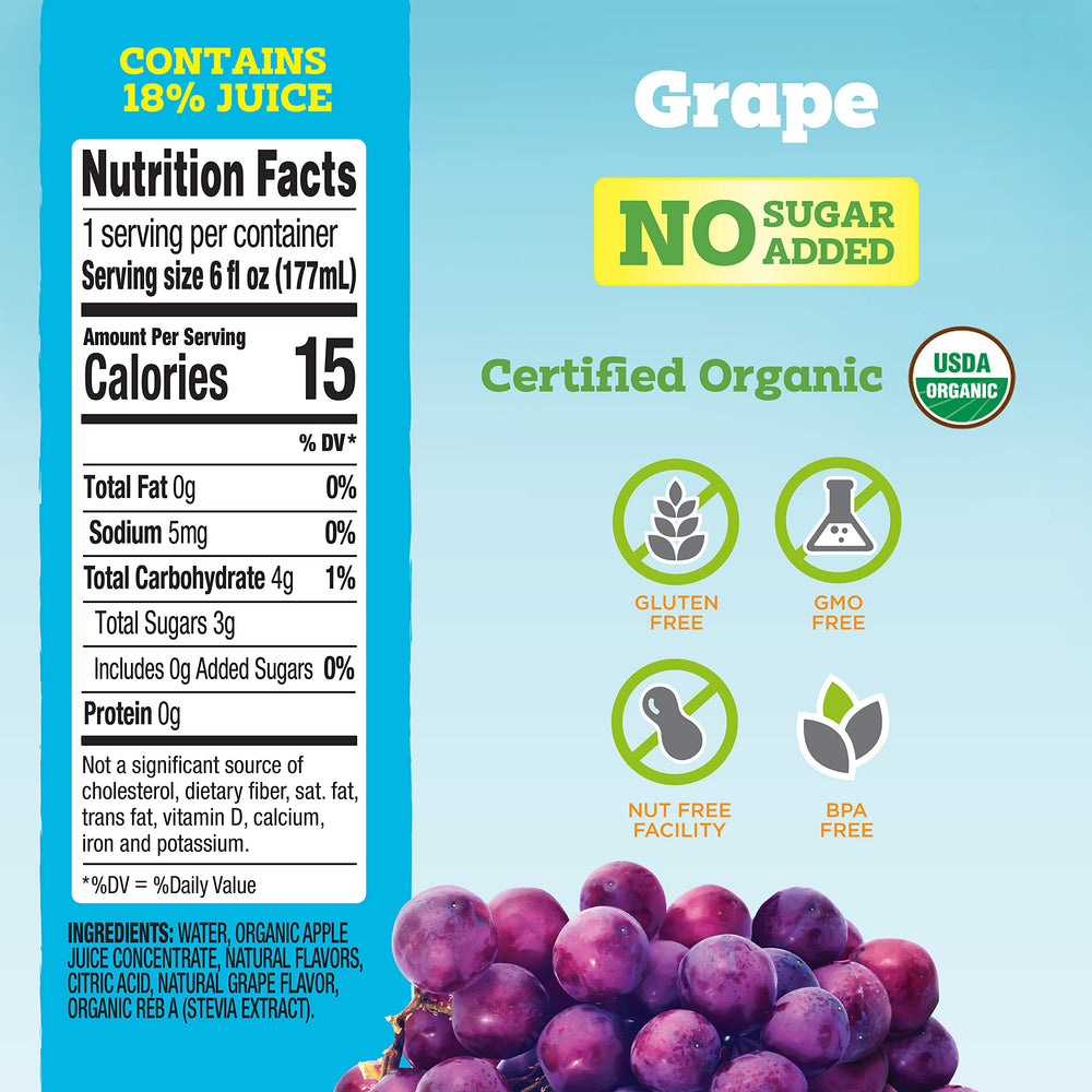 good2grow grape juice label close-up shows no added sugar