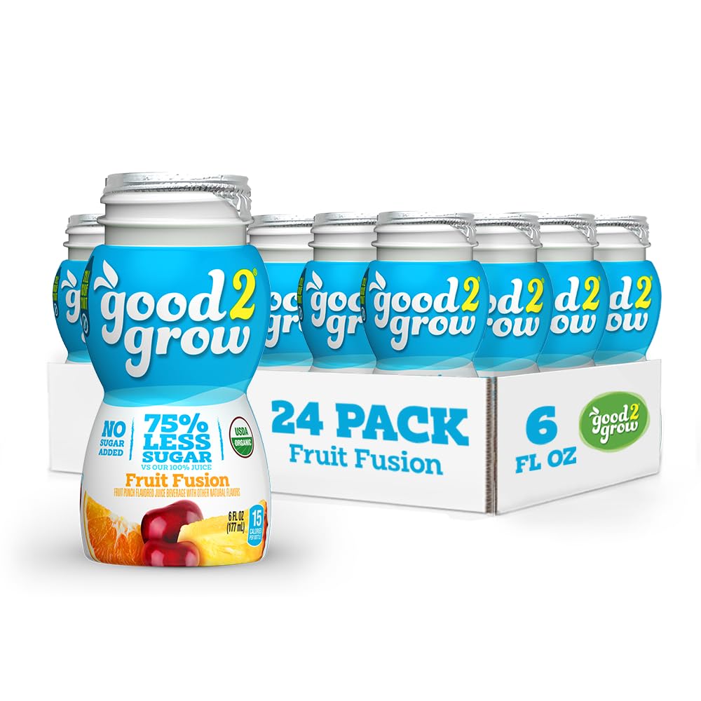 good2grow Organic Fruit Fusion Juice bottle, showing no added sugar for healthier sipping